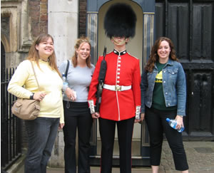 students with British Royal Guard