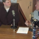 student and interviewee in radio studio