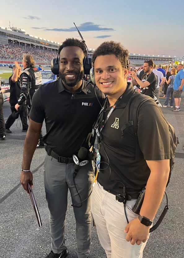 Noah C Cornelius with NASCAR on FOX reporter Josh Sims